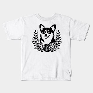 Charming Smiling Dog with Floral Wreath Cute Animal Lover Kids T-Shirt